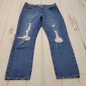 Levis premium wedgie straight jeans ripped distressed button fly retro rigid 32